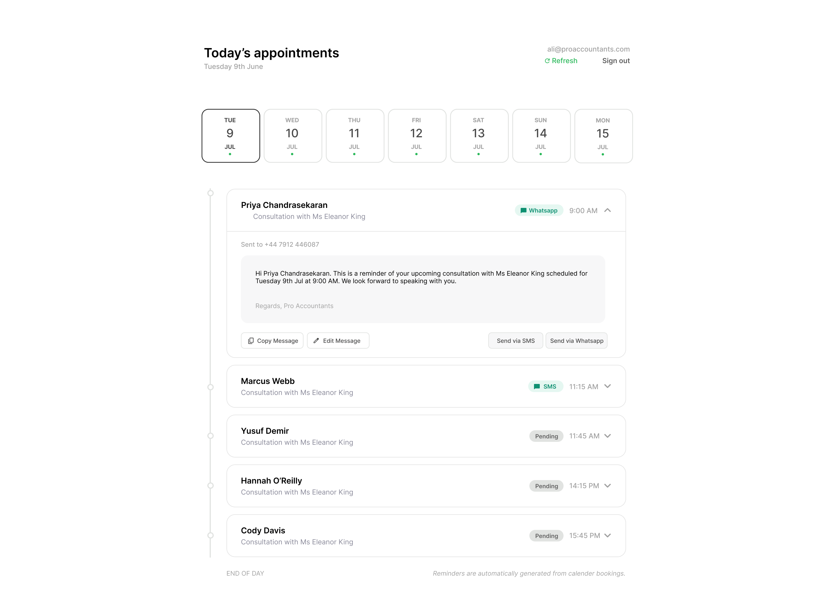 Appointment Manager dashboard